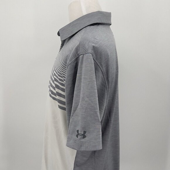 Under Armour Mens HeatGear Polo Shirt XL Extra Large Gray & White Striped - Picture 7 of 8